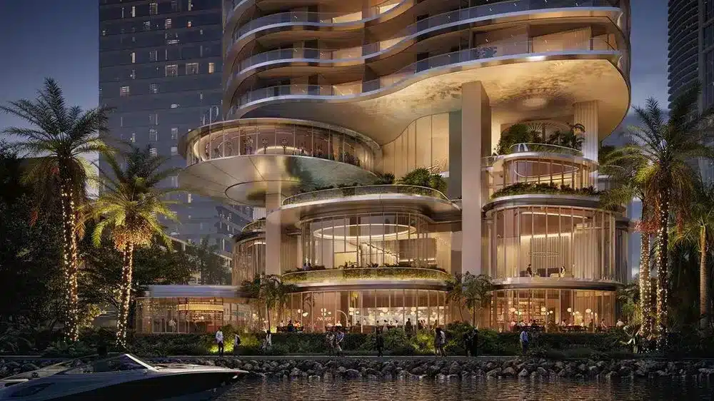Representación nocturna del proyecto Nobu Brickell Residences