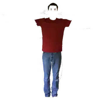 Figura de Null en Baldi's Basics con camiseta roja y jeans azules