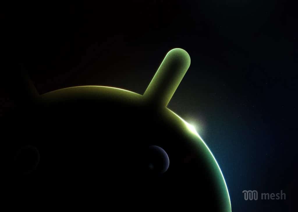 Imagen estilizada del robot de Android con el logo de Mesh