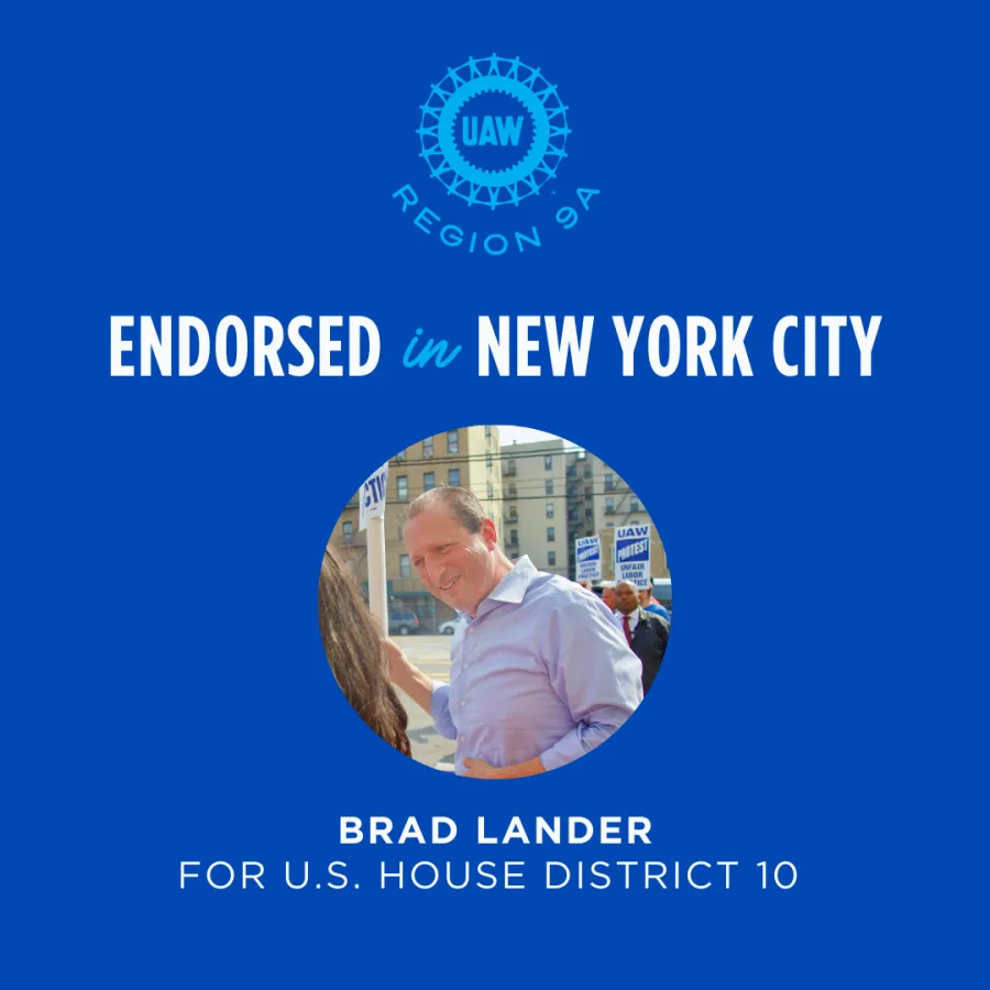 Respaldo de UAW Region 9A a Brad Lander para el Congreso de Estados Unidos