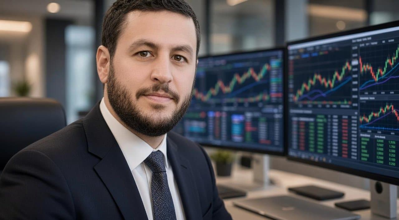 Entorno profesional con pantallas que muestran gráficos financieros
