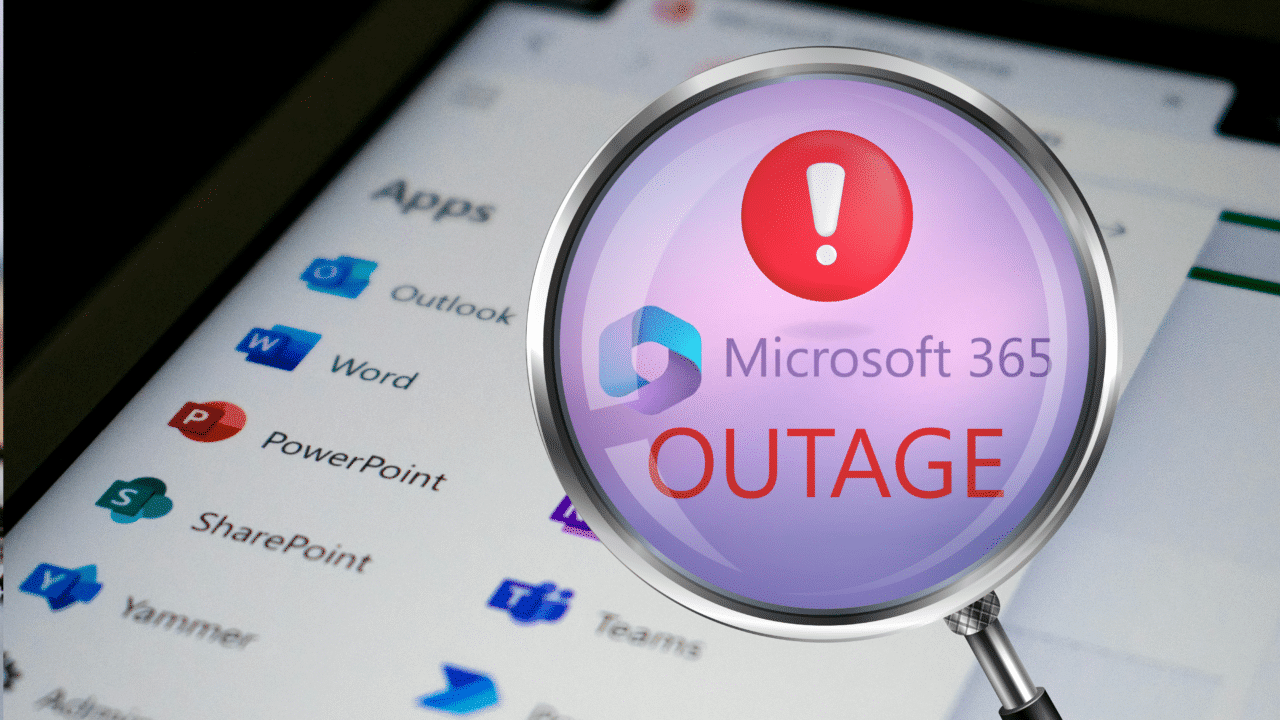 Interrupción de Microsoft 365 con el icono de Outlook en una pantalla