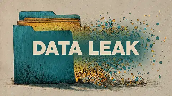 Gráfico de un archivo etiquetado DATA LEAK con partículas dispersándose
