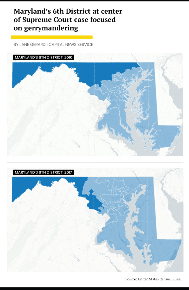Mapa comparativo del sexto distrito de Maryland en 2010 y 2017