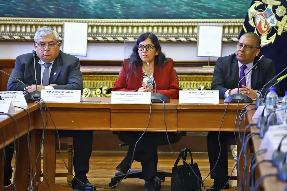 Giannina Avendaño y miembros de la Comisión de Constitución durante una sesión de trabajo