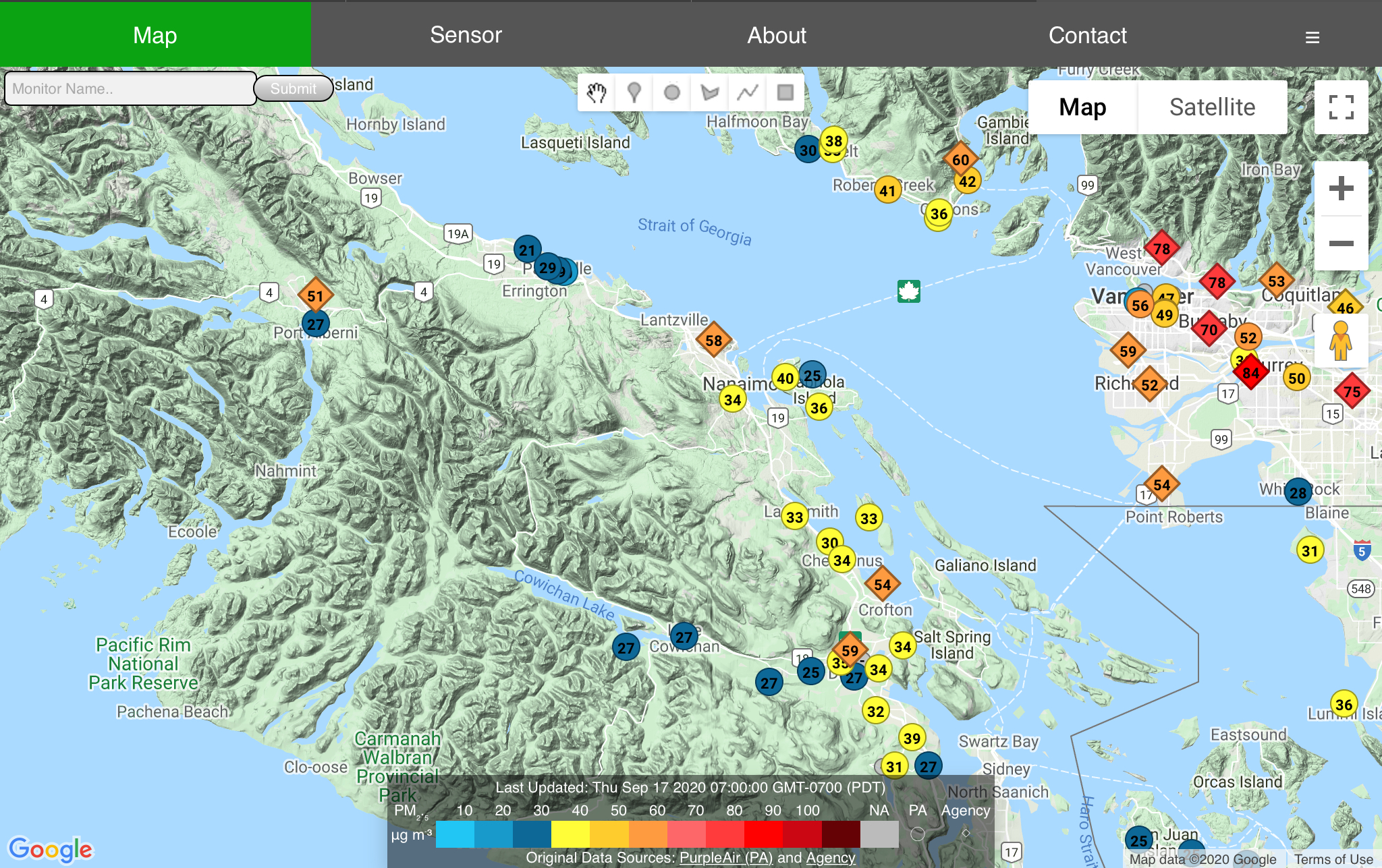 The worst might be over. PM2.5 levels still high, but getting better. Thursday dry and pleasant. Showers on the way Friday and Saturday.
