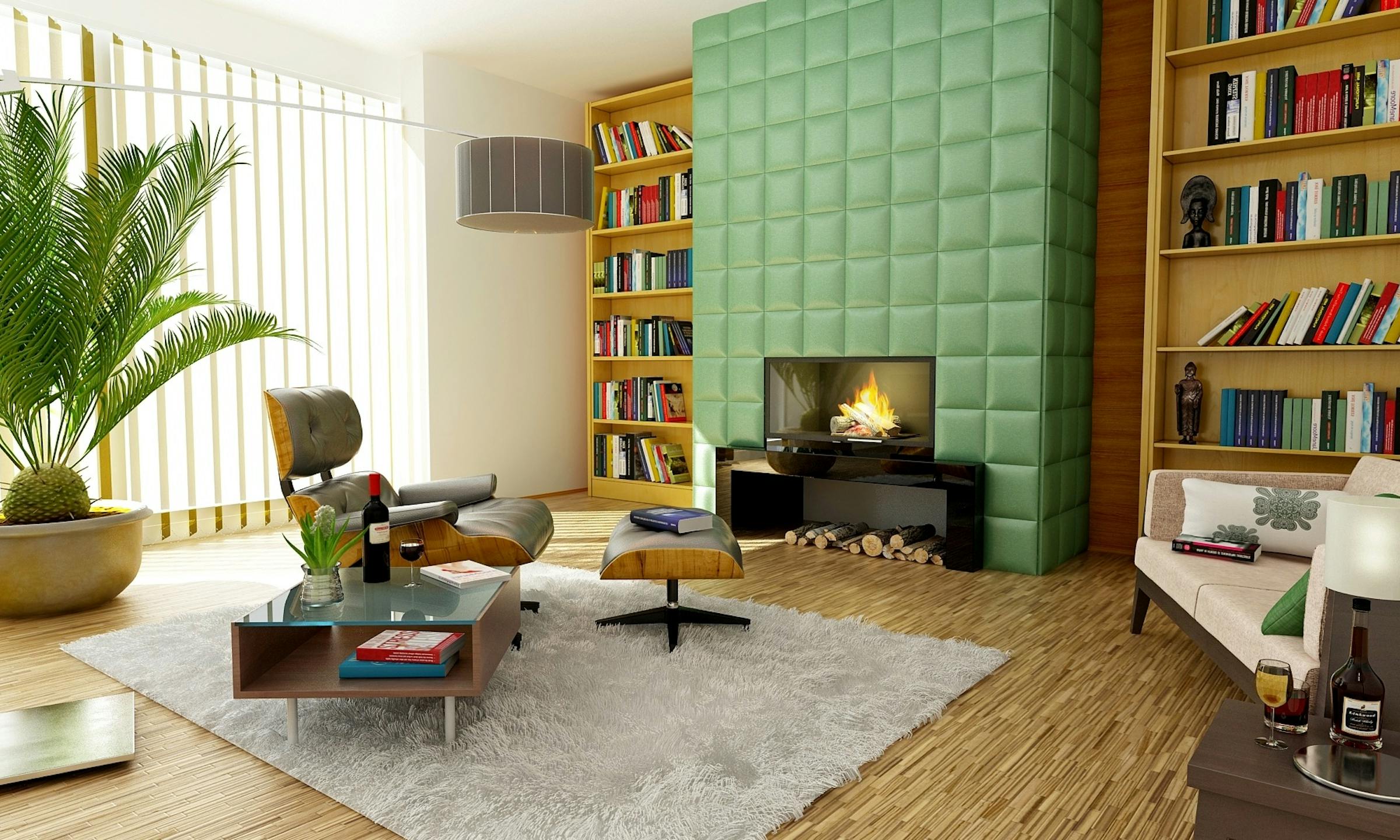Warm living room set with layered seating and natural accents