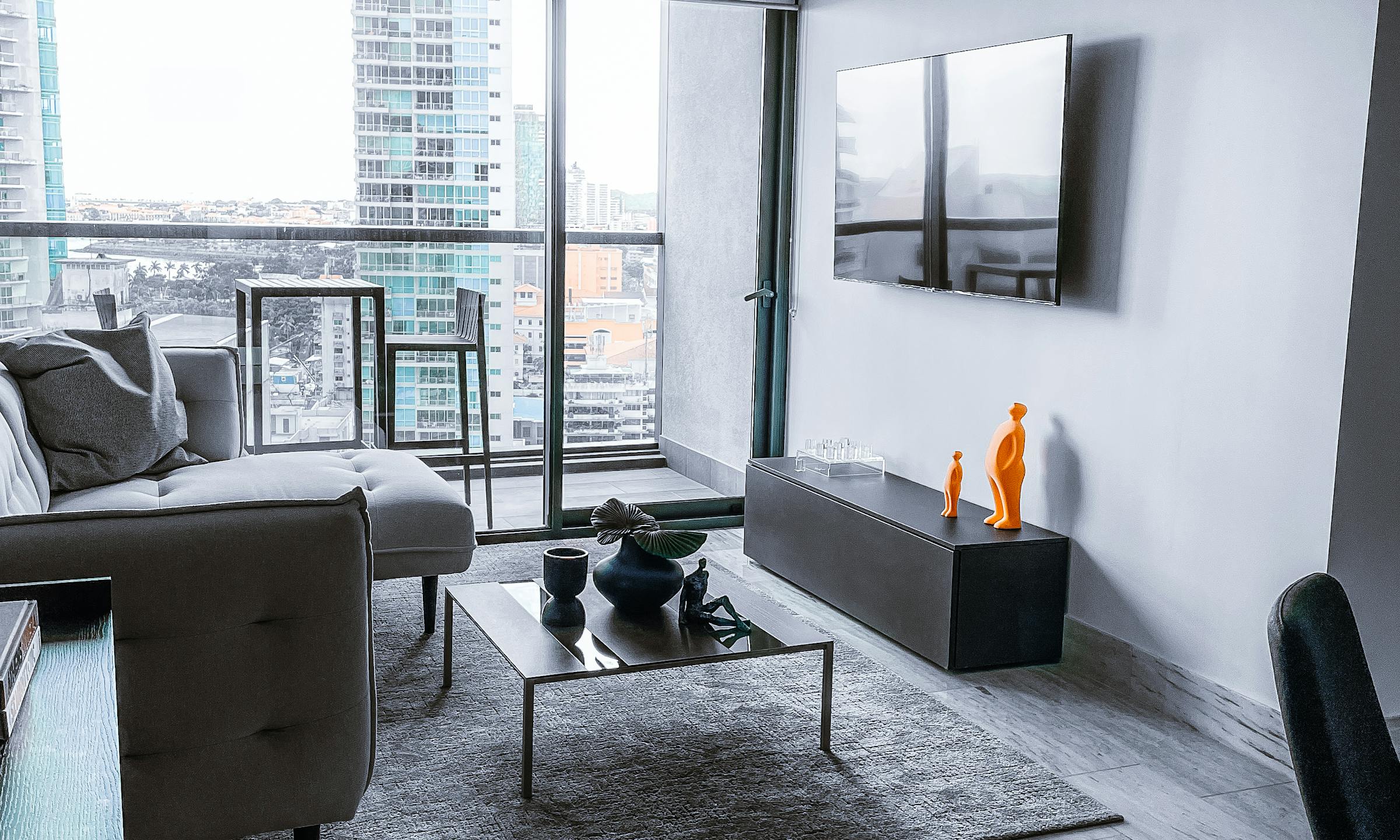 Minimal urban living room design with crisp geometry and texture