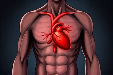 Stylized illustration of a critical abdominal aortic aneurysm emergency.