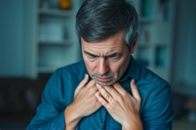 Person struggling to breathe during an asthma attack.