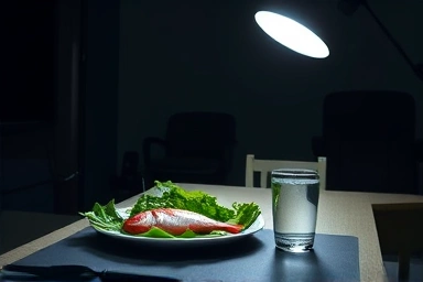 Serene study desk with healthy food symbolizing mental wellness.
