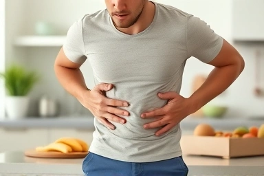 Person experiencing bloating relief with healthy choices