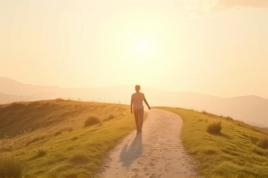 Person walking on a hopeful path towards light, symbolizing BPD healing.
