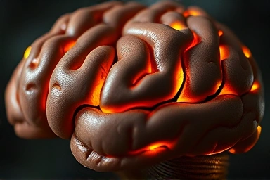 Brain network illustration with repaired and glowing connections