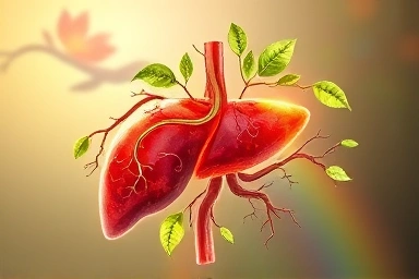 Healthy liver symbol with natural elements and soft background.