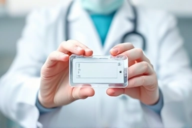 Dual diagnostic test kit held by a medical professional.