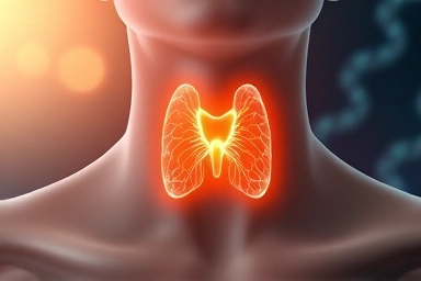 Healthy thyroid gland with protective aura, symbolizing autoimmune balance