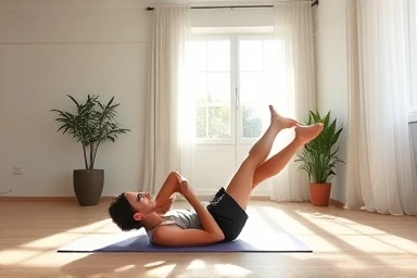 Person doing back extension exercise at home for herniated disc relief.
