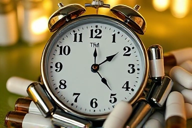Circadian rhythm clock and medication symbolizing health timing.