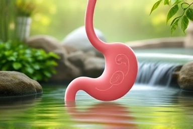 Serene stomach garden symbolizing digestive relief and comfort.