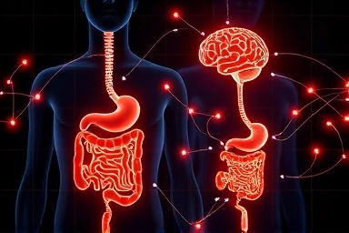 Abstract visualization of healthy digestion and brain connection.