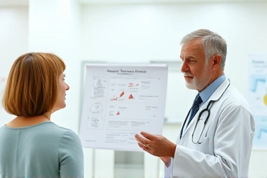 Doctor explaining medical information to a patient in a clinic.