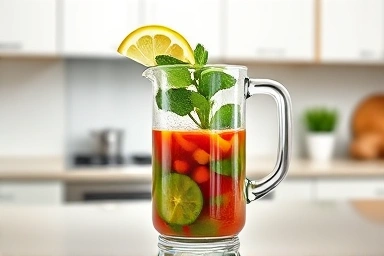 Freshly blended liver detox juice in a glass pitcher, garnished.