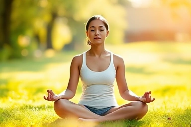 Person meditating peacefully in nature, experiencing tranquility.