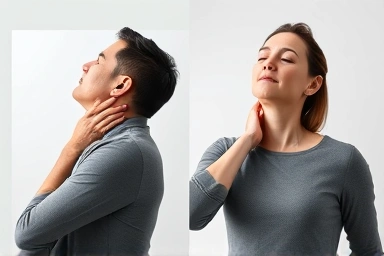 Before and after posture correction with neck stretches.