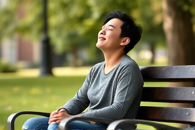 Person finding peace during a panic attack with deep breathing.