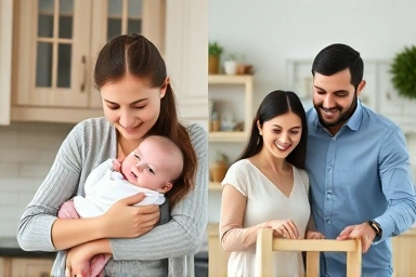 Happy family overcoming postpartum challenges together