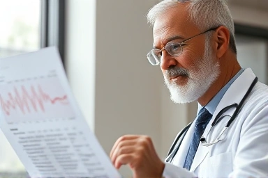Doctor reviewing medical chart for safe surgery preparation.