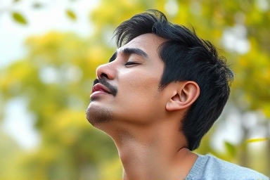 Person breathing freely, symbolizing relief from nasal congestion