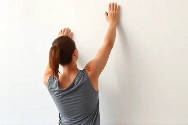 Person doing shoulder wall stretch for pain relief