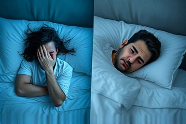 Contrast of restless vs peaceful sleep, symbolizing sleep aid solutions.