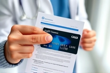Medical report and insurance card, symbolizing claim approval.