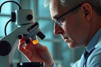 Doctor examining sputum sample under microscope