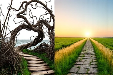 Contrasting paths symbolizing illness struggle and recovery through management.