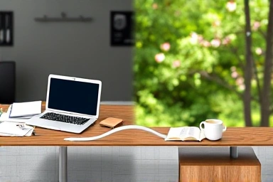 Symbolic balance between office work and personal life.