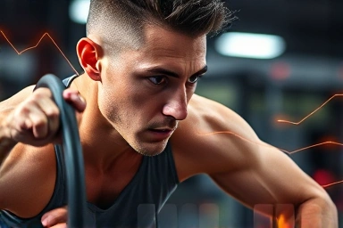 Athlete focused on intense workout, energy flow concept
