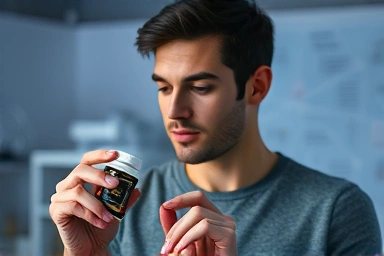 Person considering health supplement with scientific background