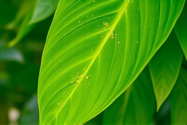 Fresh green banaba leaves with glowing healthy particles.