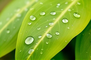 Fresh green banaba leaves with dew drops, symbolizing natural health.