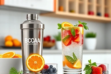 Refreshing BCAA mixed drink with fruit and sparkling water.