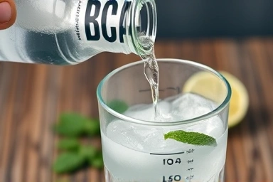 Mixing BCAA powder with sparkling water for a refreshing drink.