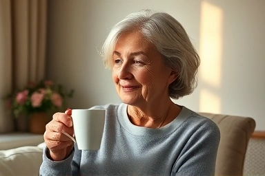 Woman experiencing peaceful transition through menopause.
