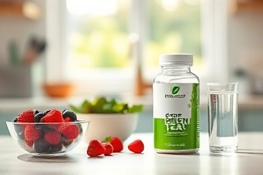 Green tea extract supplement with healthy food ingredients.