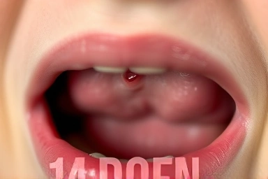 Healed canker sore on inner lip, mouth health