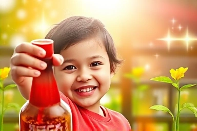 Healthy child enjoying red ginseng for immunity and growth