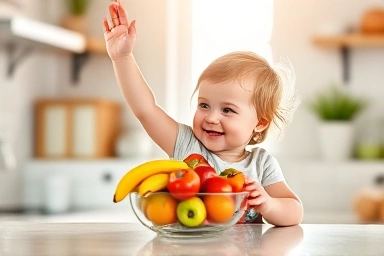 Child eating healthy fruits for growth and immunity.